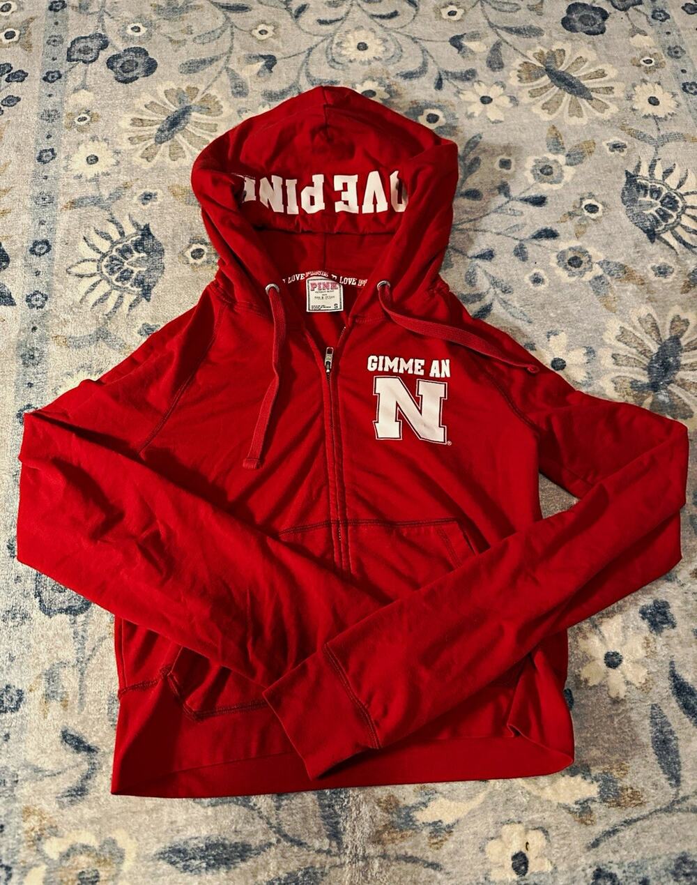 PINK Victoria's Secret Red/White Nebraska Logo Full Zip Hoodie, Hooded, S